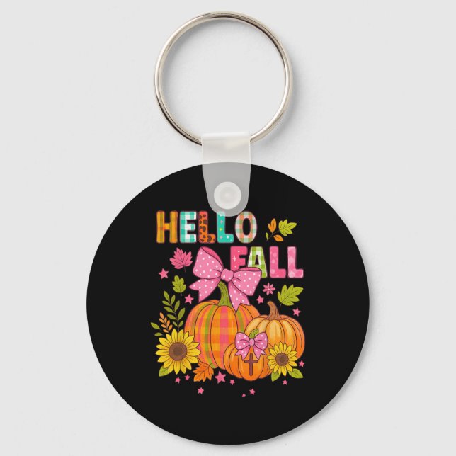 Hello Fall Thanksgiving Coquette Boho Floral Fall  Key Ring (Front)