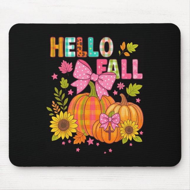 Hello Fall Thanksgiving Coquette Boho Floral Fall  Mouse Mat (Front)