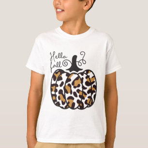 Hello Fall Theme Cheetah Pumpkin Leopard Women Tee
