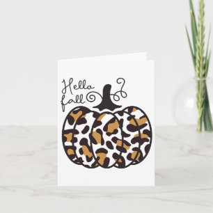 Hello Fall Theme Cheetah Pumpkin Leopard Women Tee Card