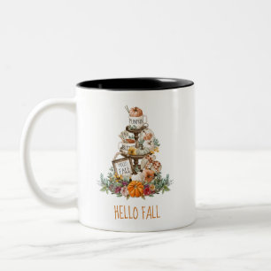 Hello Fall Tiered Tray Pumpkins Greenery Two-Tone Coffee Mug