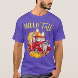Hello Fall Truck Pumpkin Funny Cat Kitties Thanksg T-Shirt