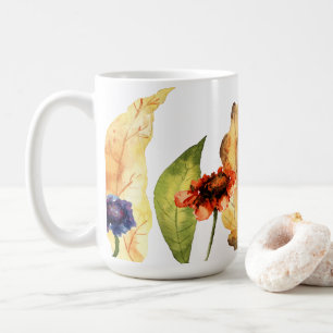 Hello Fall   Typography   Autumn Floral & Leaves Coffee Mug