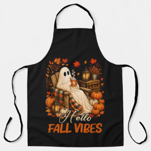 Hello Fall Vibes Ghost Cute Autumn Pumpkin Apron
