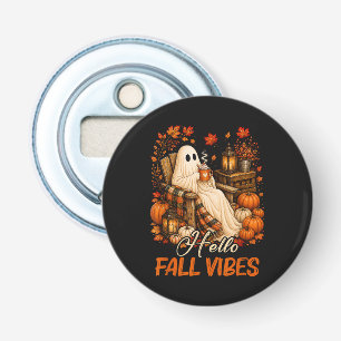 Hello Fall Vibes Ghost Cute Autumn Pumpkin Bottle Opener