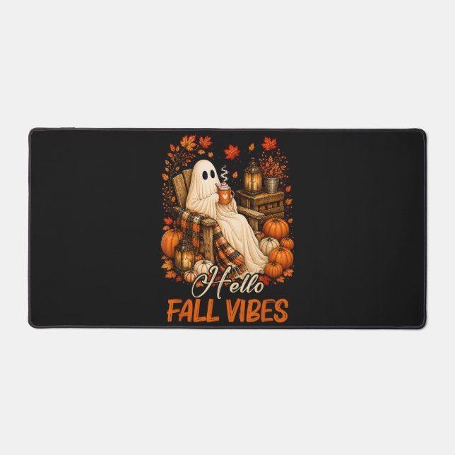 Hello Fall Vibes Ghost Cute Autumn Pumpkin Desk Mat (Front)