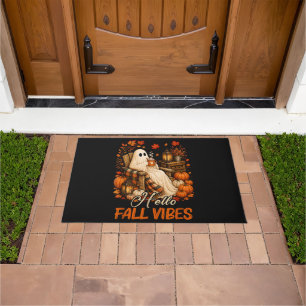 Hello Fall Vibes Ghost Cute Autumn Pumpkin Doormat