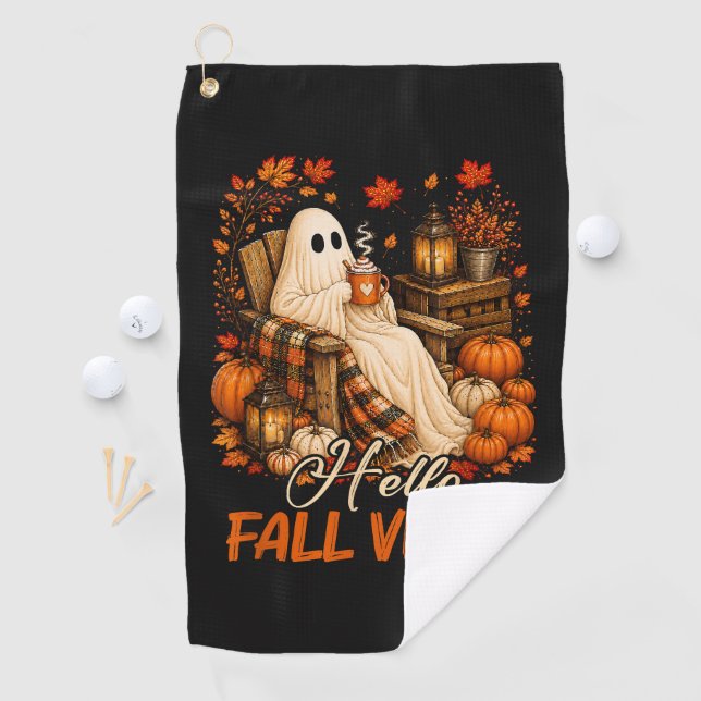 Hello Fall Vibes Ghost Cute Autumn Pumpkin Golf Towel (InSitu)