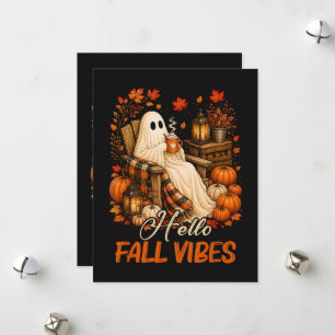 Hello Fall Vibes Ghost Cute Autumn Pumpkin Holiday Card