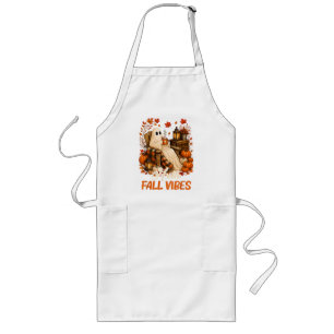 Hello Fall Vibes Ghost Cute Autumn Pumpkin Long Apron