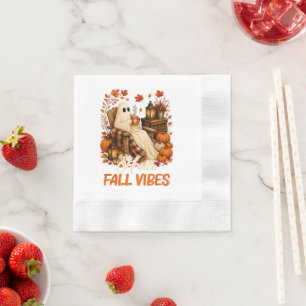 Hello Fall Vibes Ghost Cute Autumn Pumpkin Napkin
