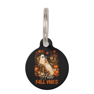 Hello Fall Vibes Ghost Cute Autumn Pumpkin Pet Tag