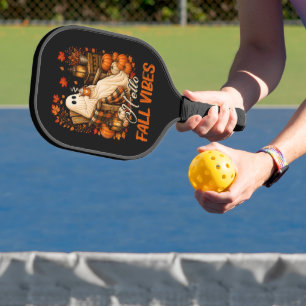 Hello Fall Vibes Ghost Cute Autumn Pumpkin Pickleball Paddle