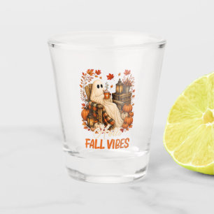 Hello Fall Vibes Ghost Cute Autumn Pumpkin Shot Glass