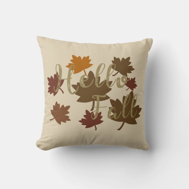 Hello Fall watercolor Autumn leaves october Cushion (Front)