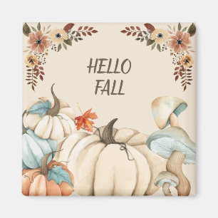 Hello Fall Watercolor Pumpkins and Flowers  Magnet