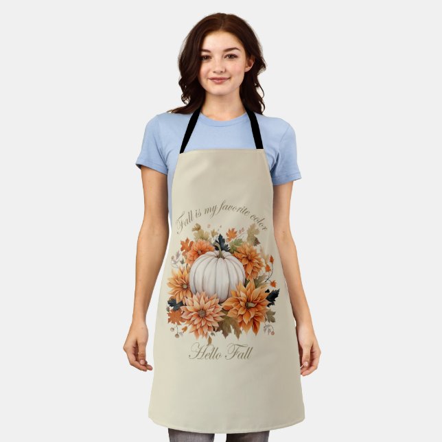Hello Fall watercolor wildflowers autumn leaves Apron (Worn)