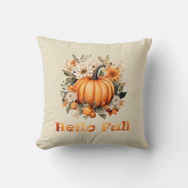 Hello Fall watercolor wildflowers autumn leaves Cushion (Front)