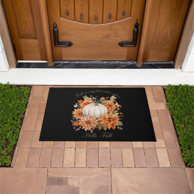 Hello Fall watercolor wildflowers autumn leaves Doormat (Outdoor)