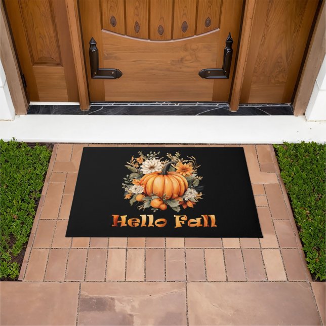 Hello Fall watercolor wildflowers autumn leaves Doormat (Outdoor)
