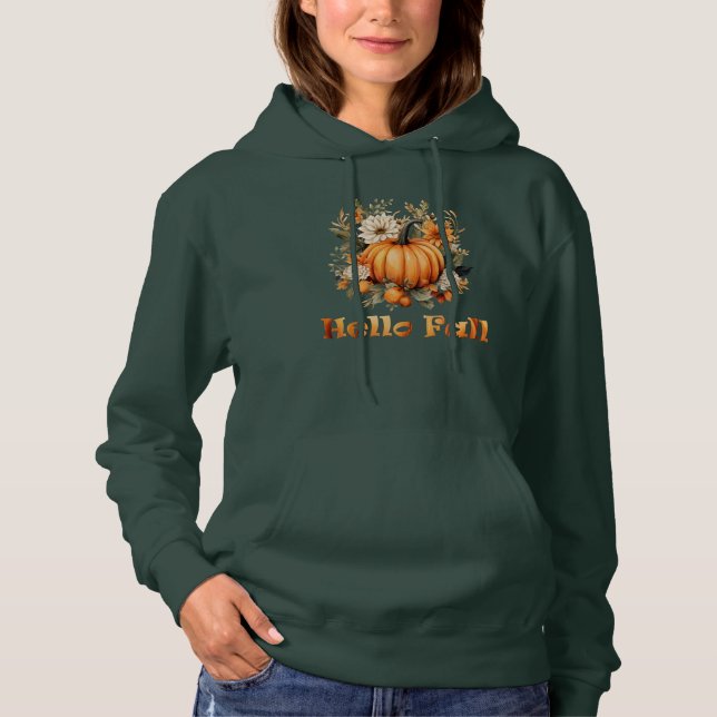 Hello Fall watercolor wildflowers autumn leaves Hoodie (Front)