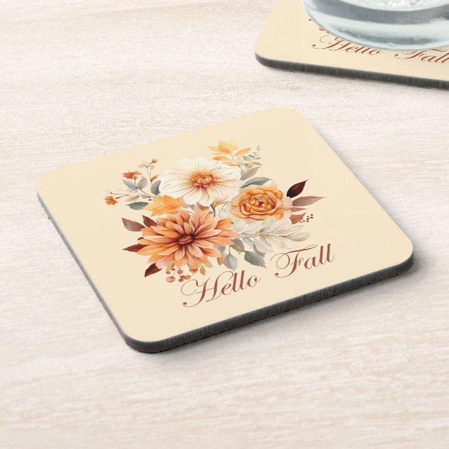 Hello fall Watercolor wildflowers leaves autumn Coaster (Left Side)