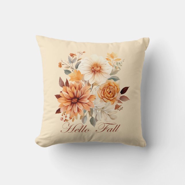 Hello fall Watercolor wildflowers leaves autumn Cushion (Front)