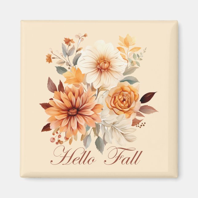 Hello fall Watercolor wildflowers leaves autumn Magnet (Front)