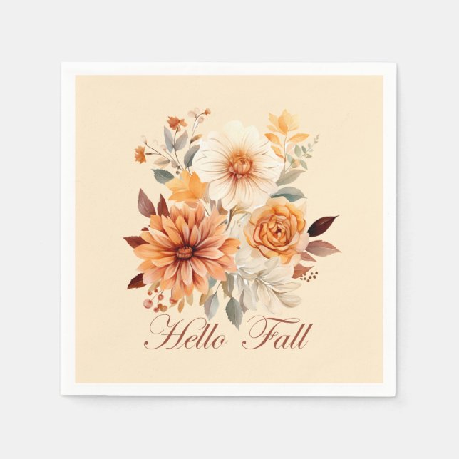 Hello fall Watercolor wildflowers leaves autumn Napkin (Front)