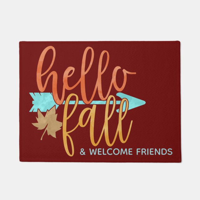 Hello Fall Welcome Mat for Autumn (Front)