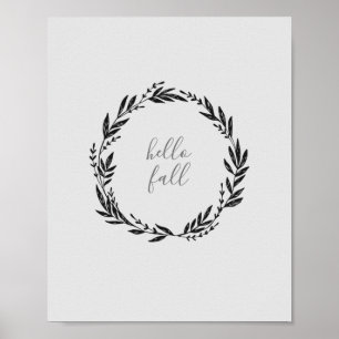 Hello Fall Welcome Wreath Autumn Painting Poster