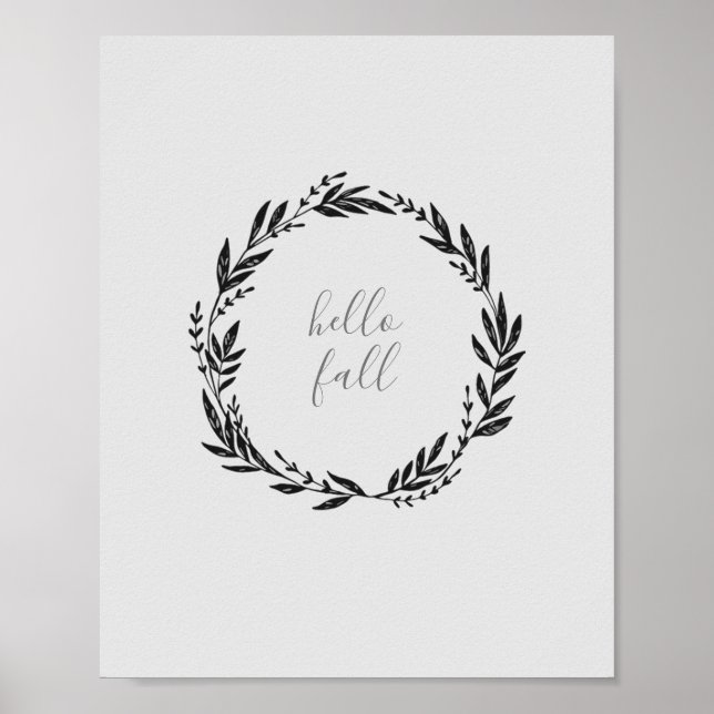 Hello Fall Welcome Wreath Autumn Painting Poster (Front)