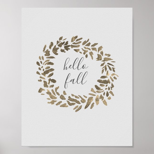 Hello Fall Welcome Wreath Autumn Painting Poster (Front)