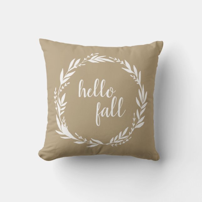 Hello Fall Welcome Wreath Throw Pillow (Front)