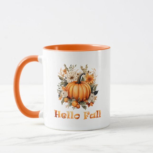 Hello Fall wildflowers and leaves Mug (Left)