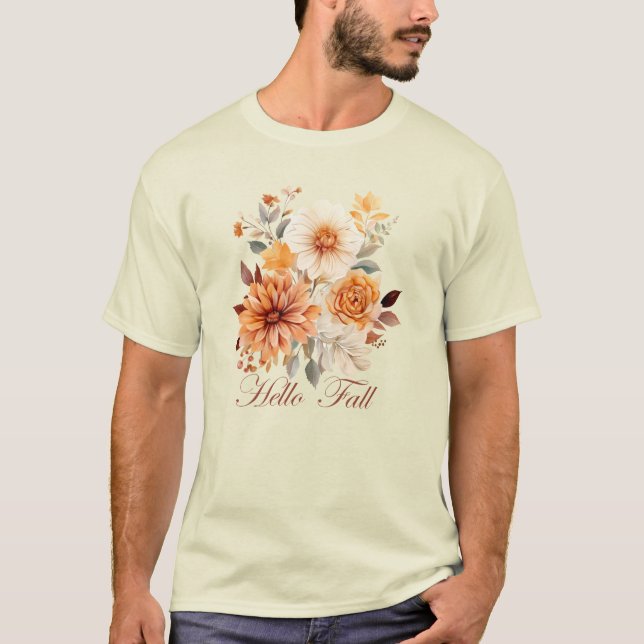 Hello Fall wildflowers and leaves T-Shirt (Front)