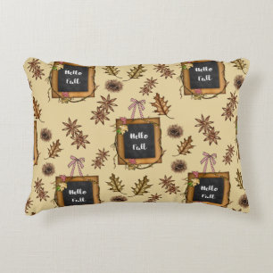 Hello Fall with Autumn Leaves Decorative Cushion