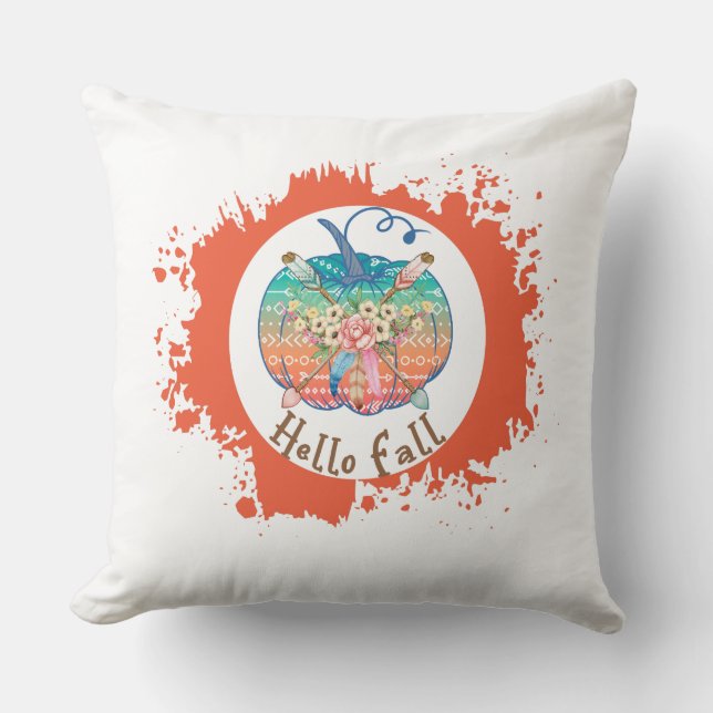 Hello Fall with Colorful Pumpkins Cushion (Front)