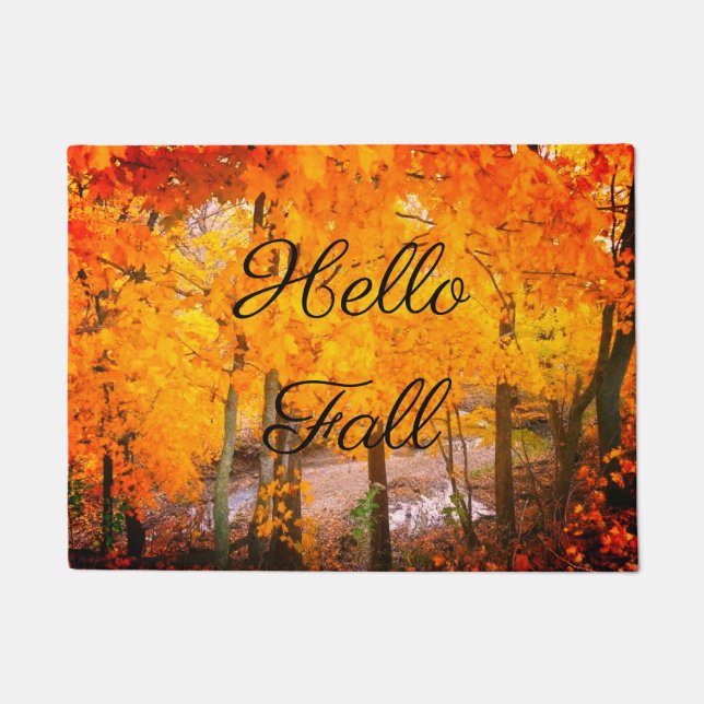 Hello Fall with fall scene door mat (Front)