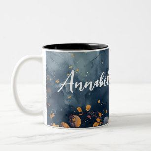 Hello Fall with flowers and name Two-Tone Coffee Mug