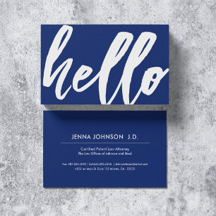 Hello Fancy Script Navy Blue Business Card
