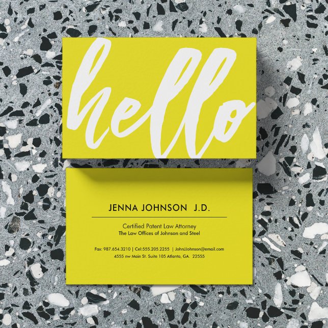 Hello | Fancy Script Sunshine Yellow Business Card (Creator Uploaded)