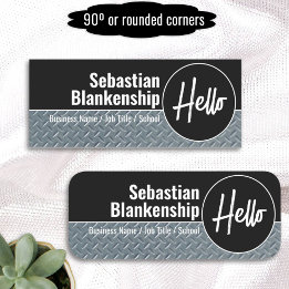 Hello Faux Diamond Plate  Professional   Name Tag