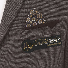 Hello Faux Gold Bokeh Black & Gold Professional Name Tag