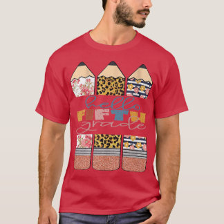 Hello Fifth Grad Funny Leopard Pencil Back To Scho T-Shirt