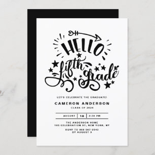 Hello Fifth Grade   Black Fourth Grade Graduation Invitation