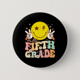 Hello Fifth Grade Hippie Smile Face 5th Grade Back 6 Cm Round Badge
