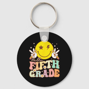 Hello Fifth Grade Hippie Smile Face 5th Grade Back Key Ring