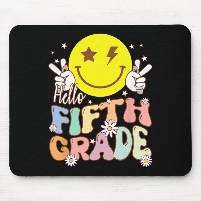 Hello Fifth Grade Hippie Smile Face 5th Grade Back Mouse Mat (Front)