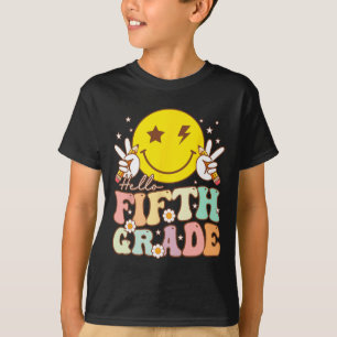 Hello Fifth Grade Hippie Smile Face 5th Grade Back T-Shirt